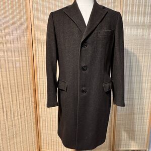 Z Zegna Sz 50R Overcoat Herringbone Brown Mens City Car Peacoat Wool Pocket READ